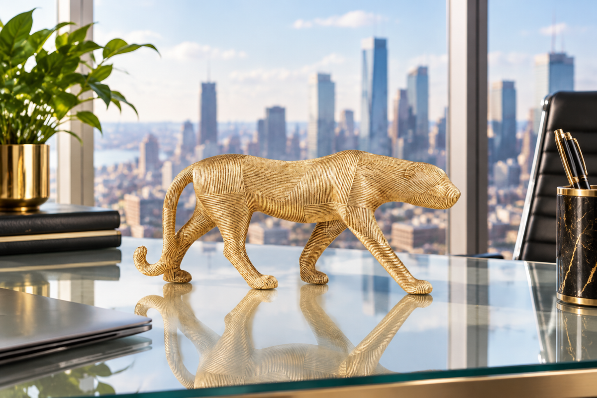 Exquisite Textured Gold Wire Leopard Figurine - Luxury Home Decor | HappyGift