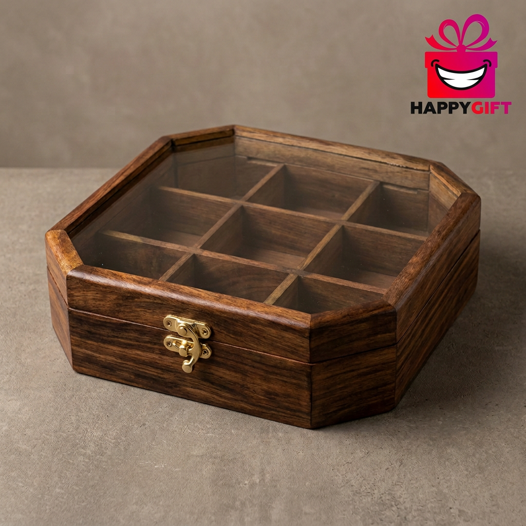 Wooden Kitchen Organizer Box with Glass Lid | Happy Gift