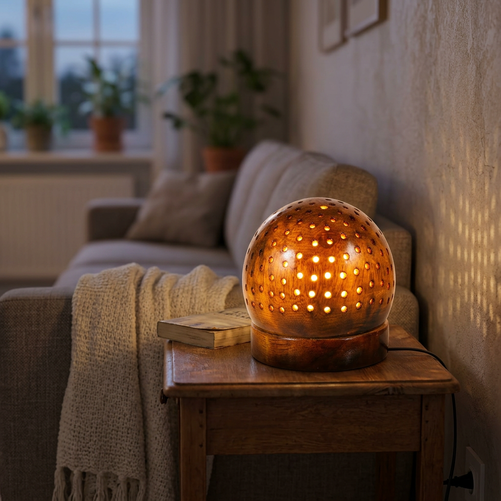 Brown Perforated Dome Table Lamp | Happy Gift