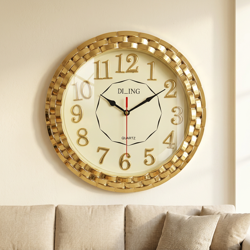 Gold Round Wall Clock with Classic Numerals – Happy gift