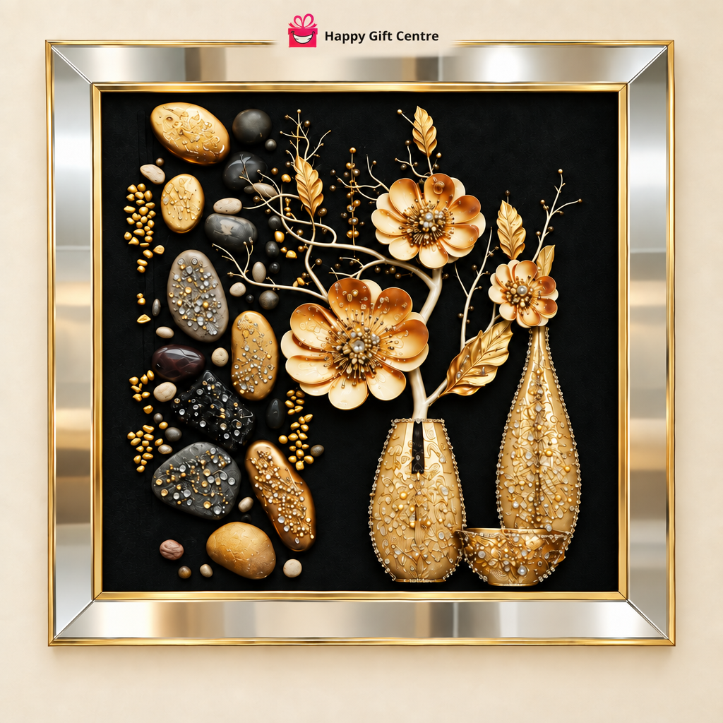 Golden Floral 3D Wall Art in Frame | HappyGift