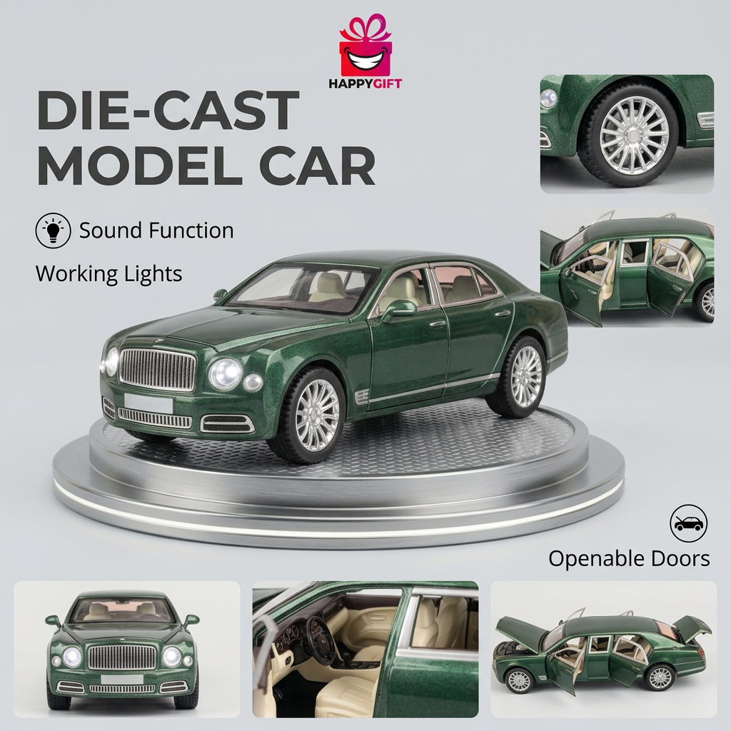 Green Die-Cast Model Car with Lights & Sound | Happy Gift