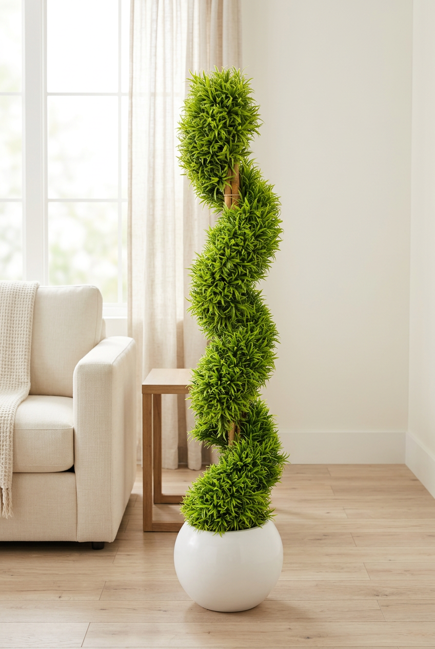 Green Spiral Topiary in White Planter | Happy Gift