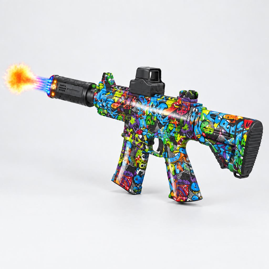 M416 blaster toy with light, rear three-quarter view