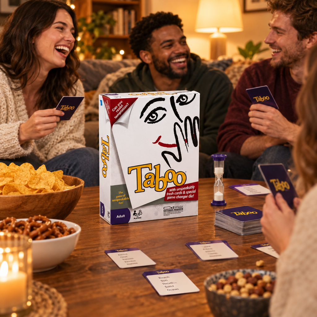 Taboo party game on a coffee table during game night