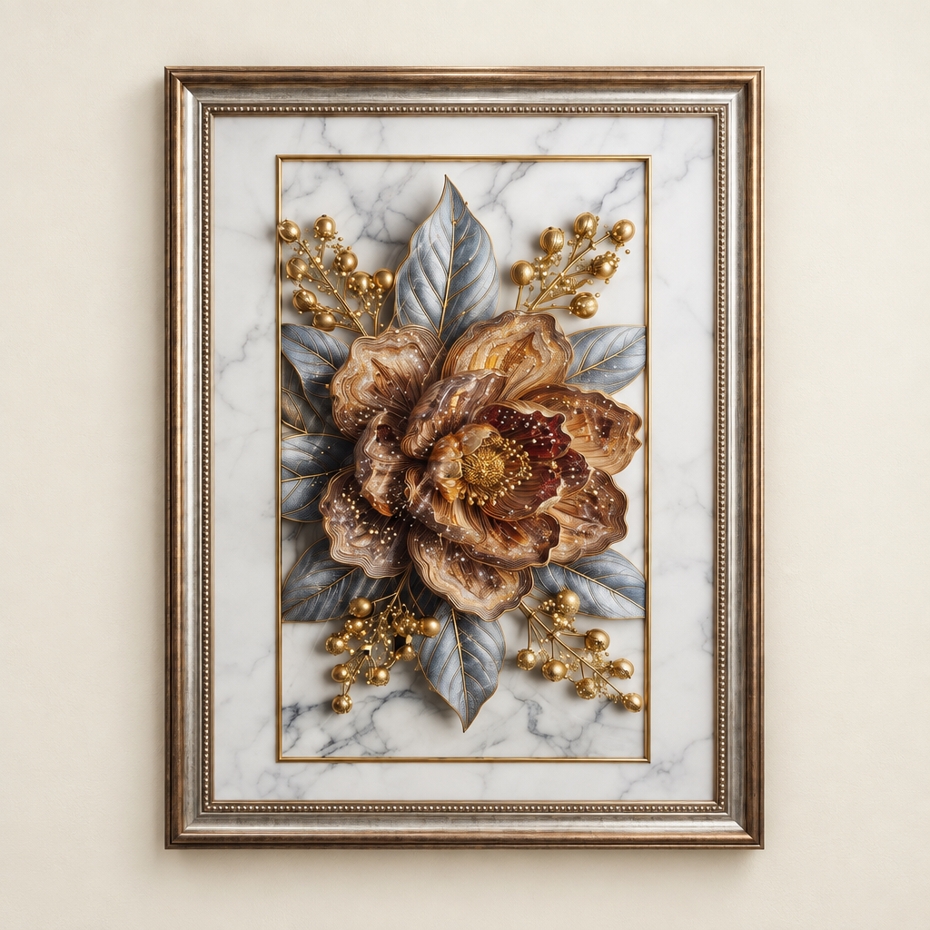 The Opulent Bloom framed metallic floral wall art straight-on