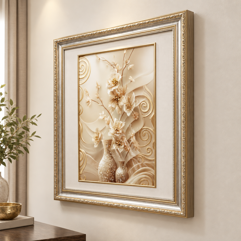 Opulent Bloom framed floral art angled view