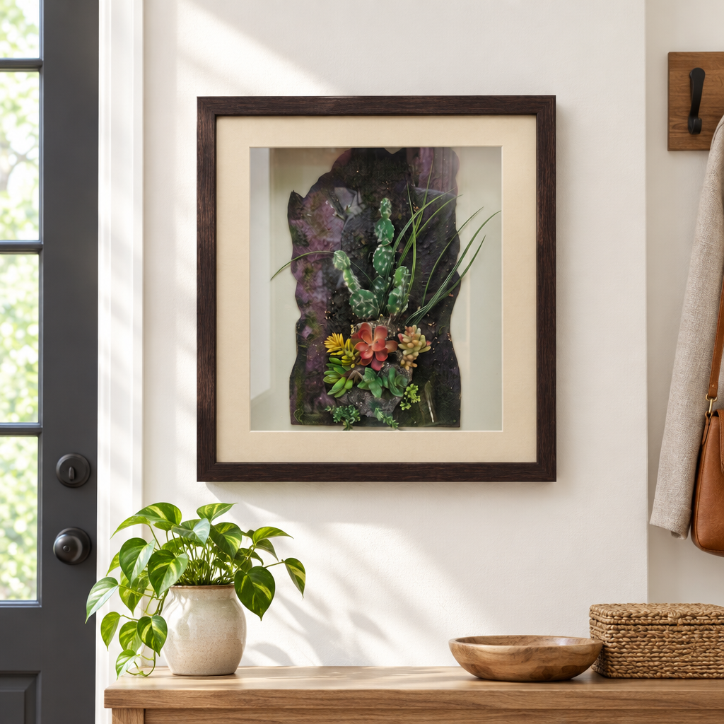Desert Harmony shadow box in entryway