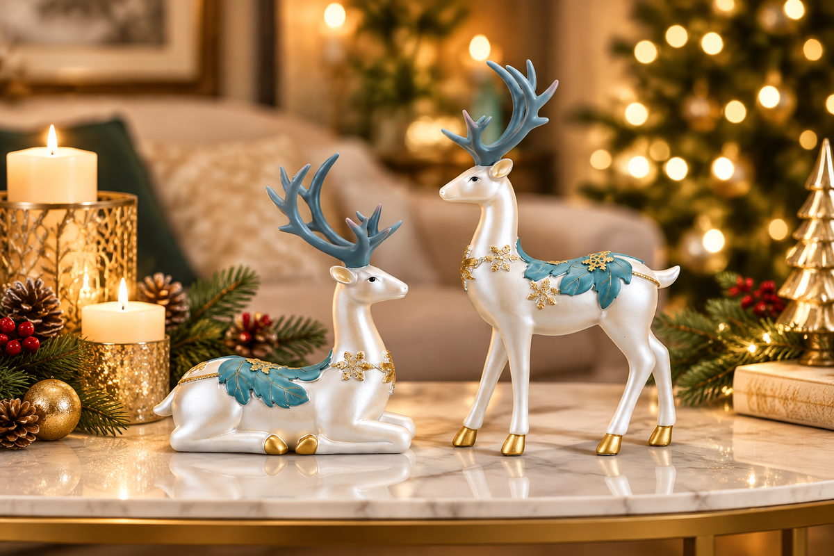 Deer figurines festive side table