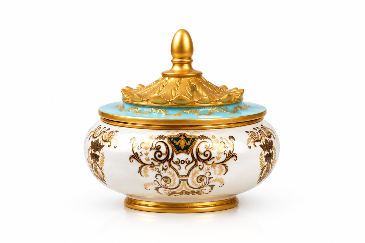 Baroque pearl gold leaf trinket box front view