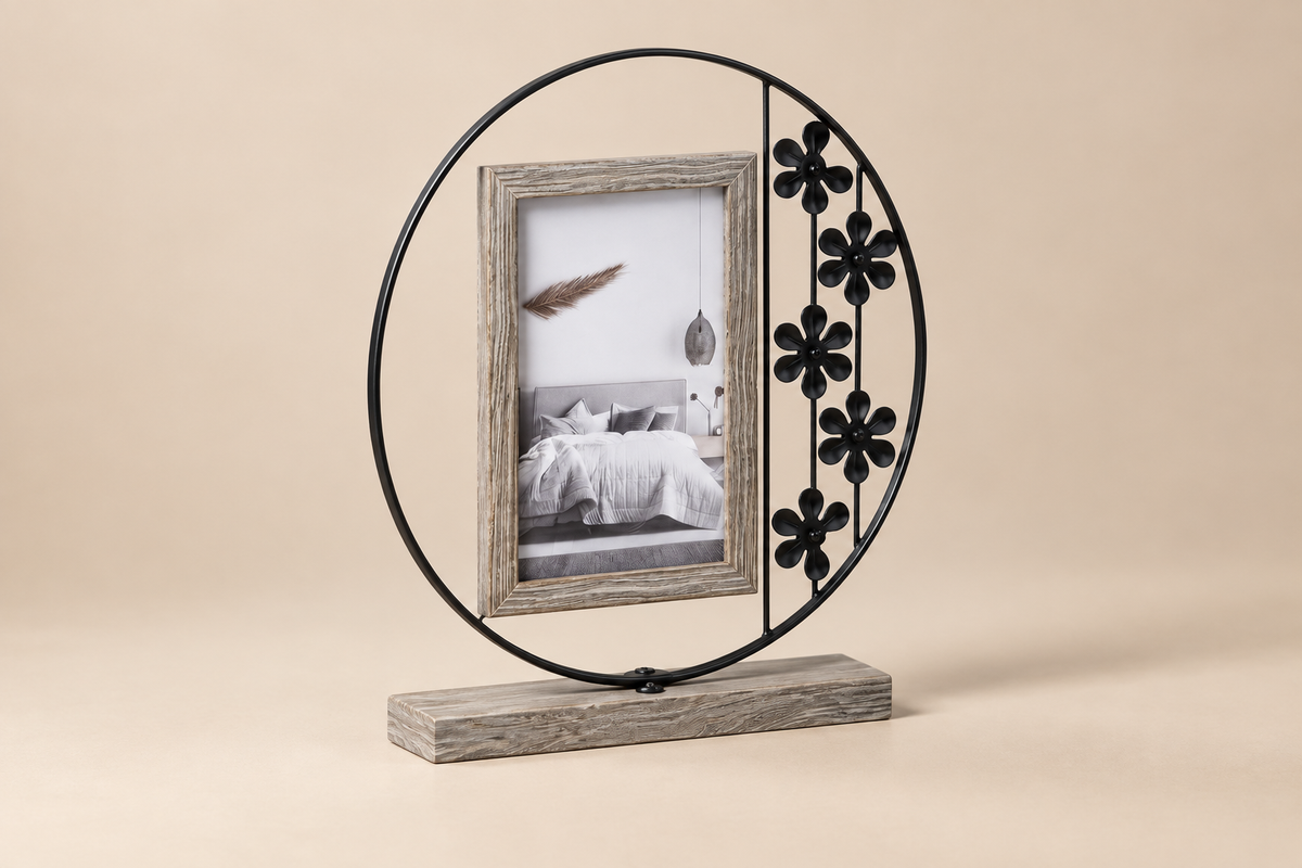 Floral ring picture frame three-quarter view