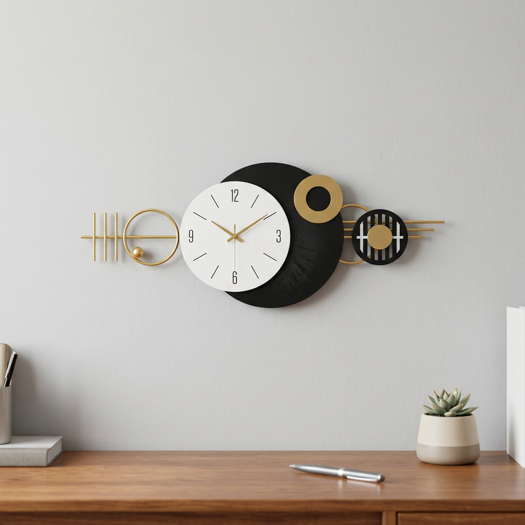Modern geometric wall clock in a home office