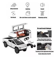 1:24 cybertruck Camping RV car Model Toys, Pickup Trailer Toy Pickup Truck Model with Sound
