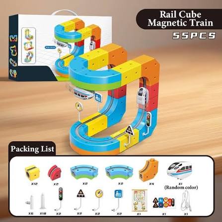 Magnetic Railcar Set - 16-Piece 3D DIY Track Toy With High-Intensity Magnetic Connections & Micro-Trains