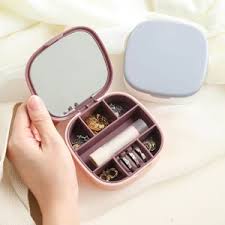 Mini Travel Jewelry Box Organizer with Mirror - Small Portable Storage Case for Rings, Earrings, and Necklaces
