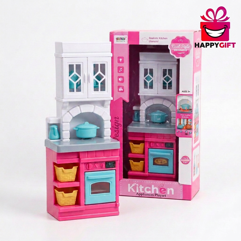 Kids Kitchen Playset with Accessories – Pink | Happy Gift