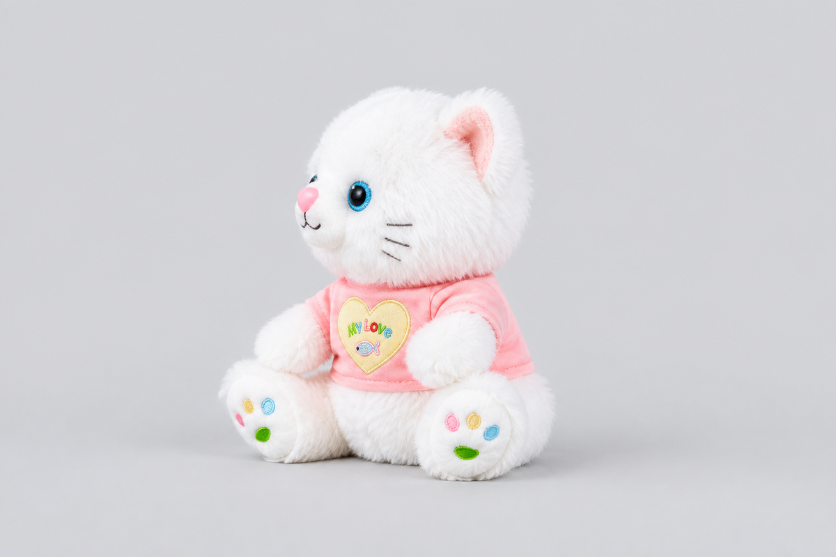 40CM White Cat Plush Toy with Pink Heart Shirt | Happy Gift