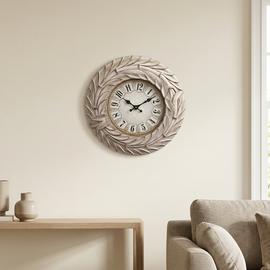 Leaf Wreath Wall Clock in Antique Silver – Happy Gift