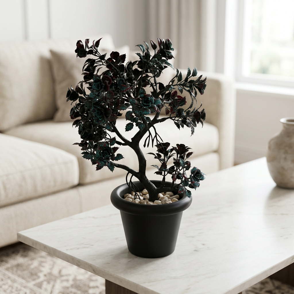 Artificial Miniature Decorative Tree in Black Pot | Happy Gift