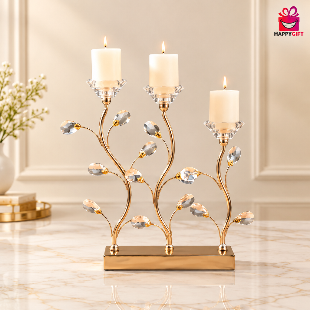 Luxury Gold Crystal Candle Holder Centerpiece | Happy Gift
