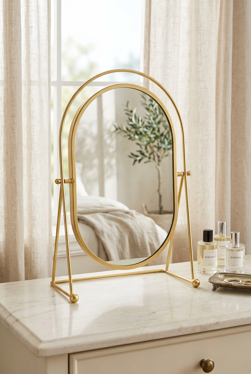 Gold Oval Tabletop Vanity Mirror with Stand | Happy Gift