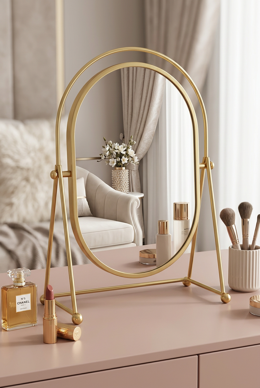 Gold Oval Tabletop Vanity Mirror with Stand | Happy Gift
