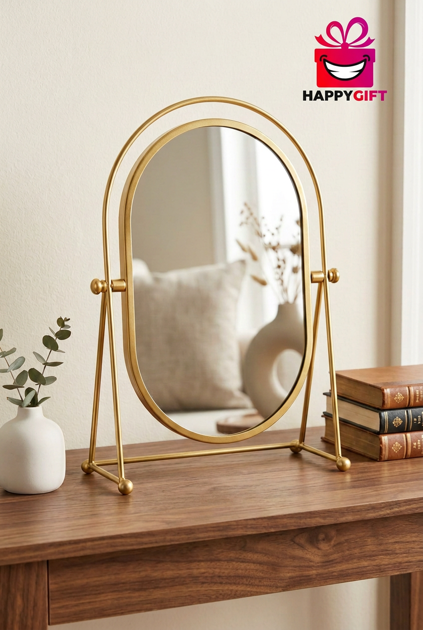 Gold Oval Tabletop Vanity Mirror with Stand | Happy Gift