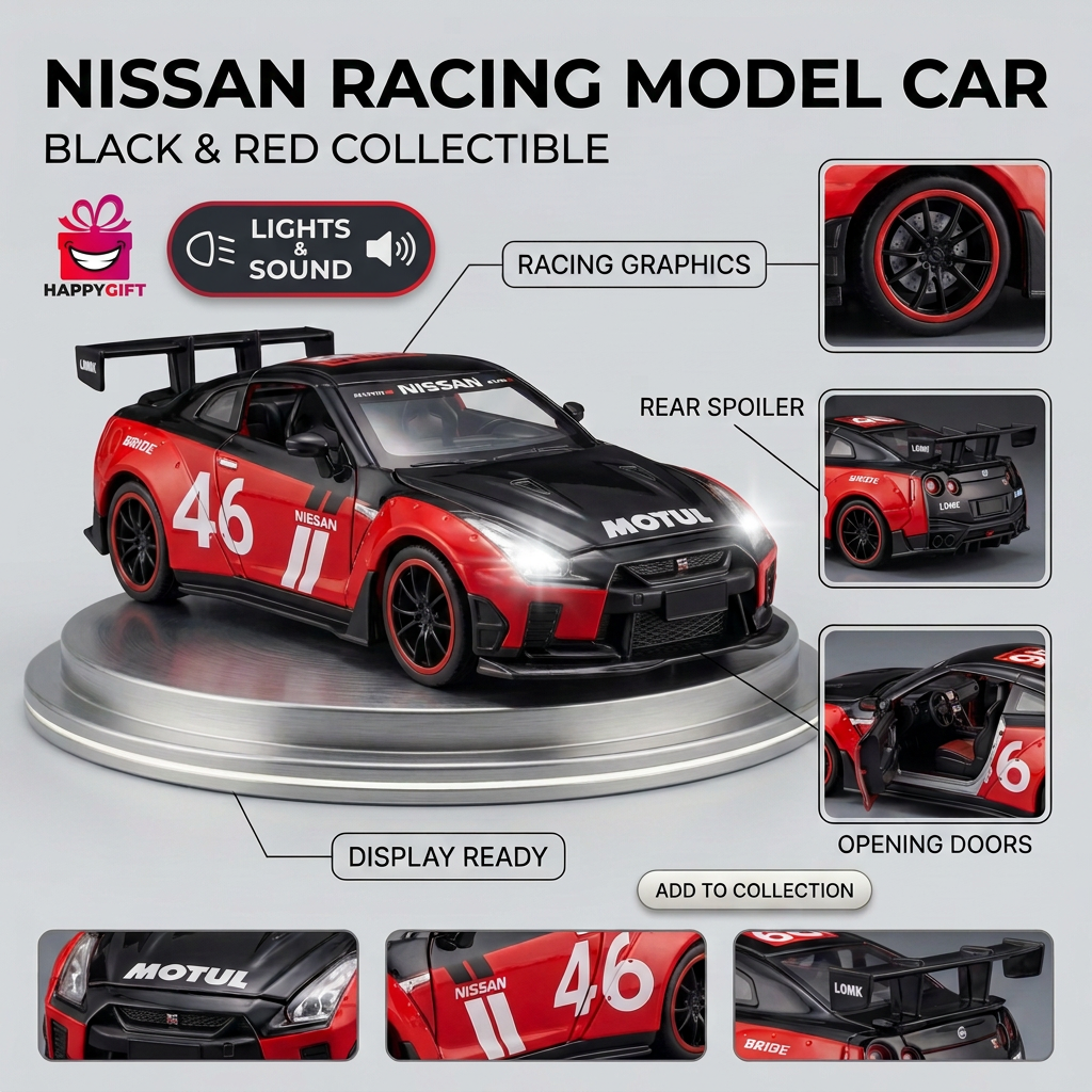 Nissan GT-R Racing Model Car Black & Red | Happy Gift