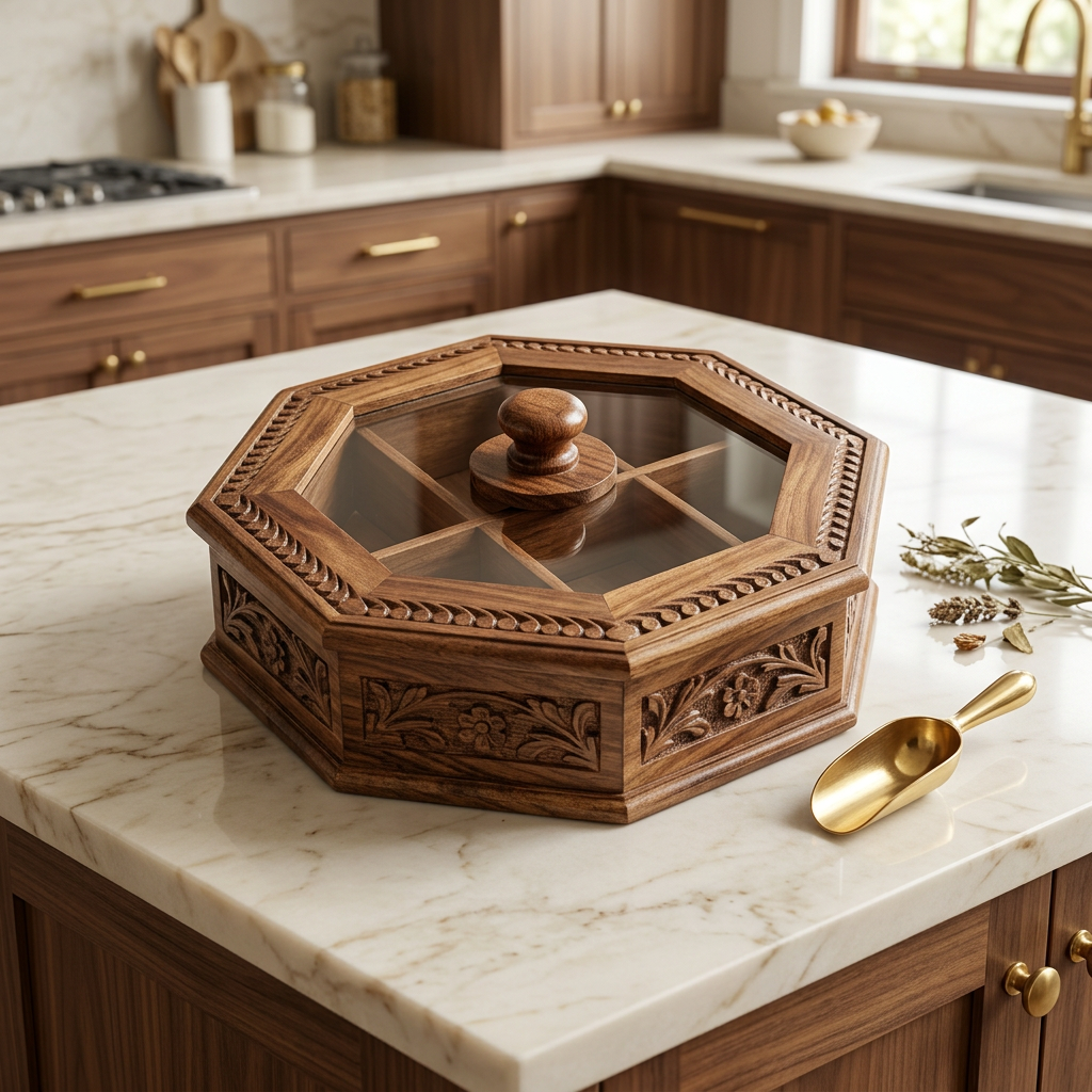 Octagonal Wooden Storage Box with Glass Lid | Happy Gift