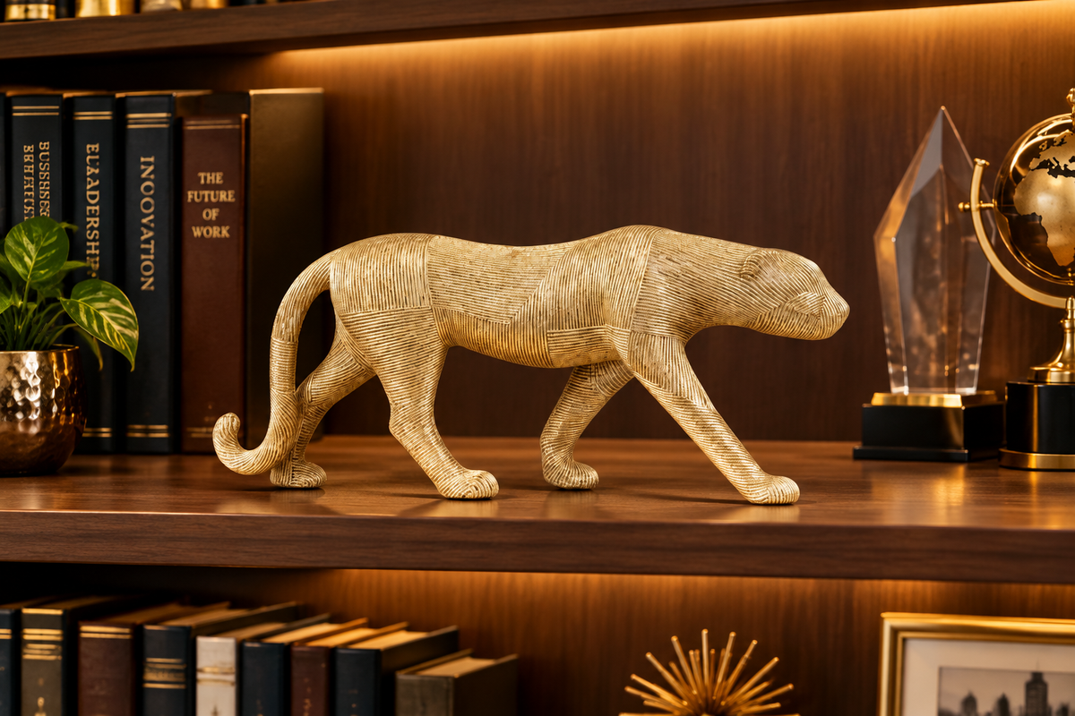 Exquisite Textured Gold Wire Leopard Figurine - Luxury Home Decor | HappyGift