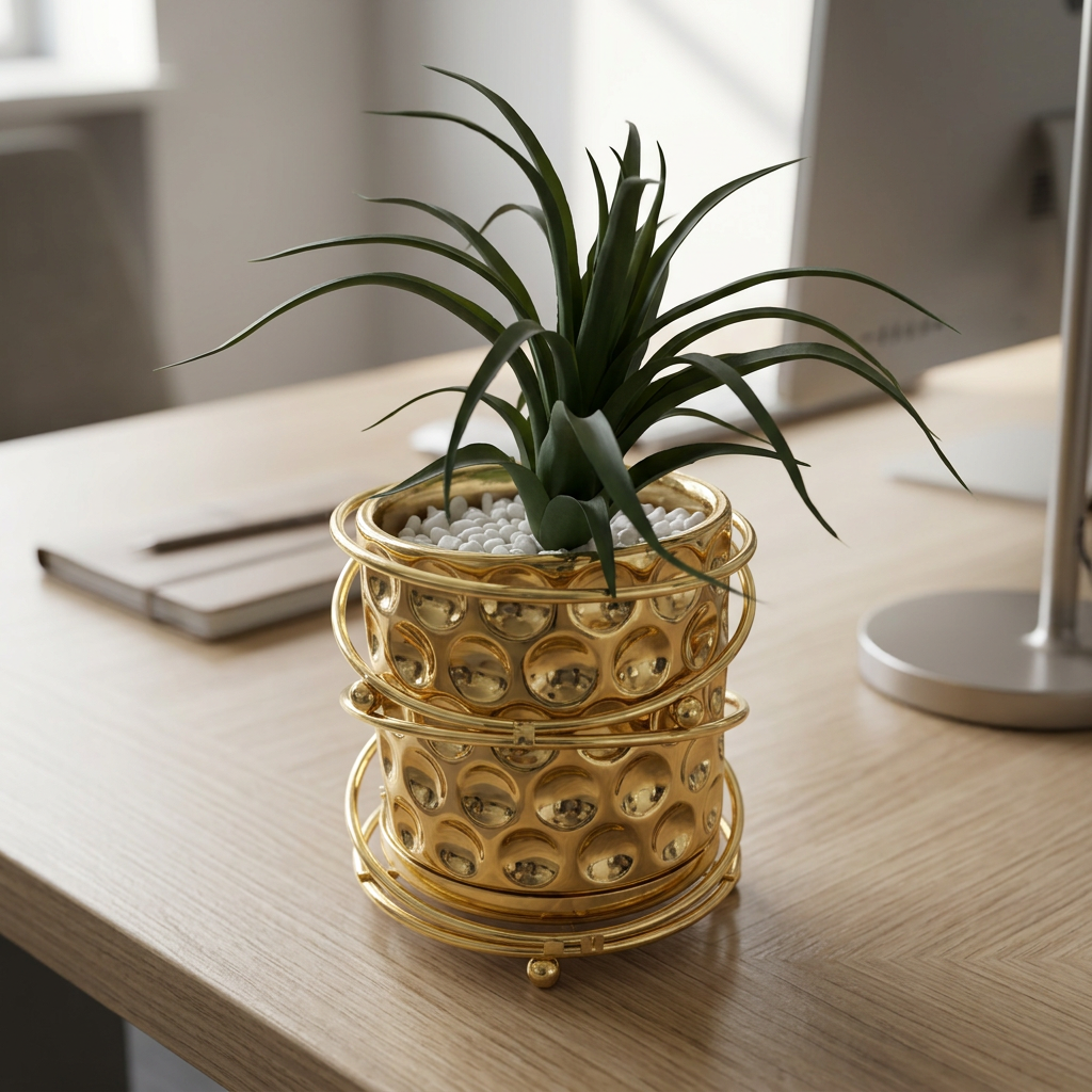 Artificial Green Plant in Decorative Gold Planter | Happy Gift