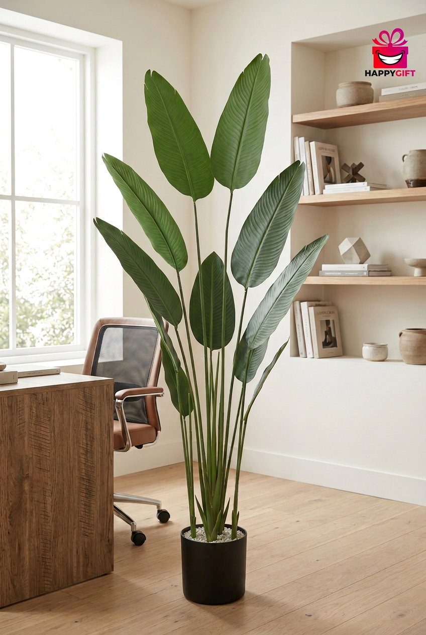 Tall Artificial Green Leaf Plant in Black Pot | Happy Gift HEIGHT 8 FT