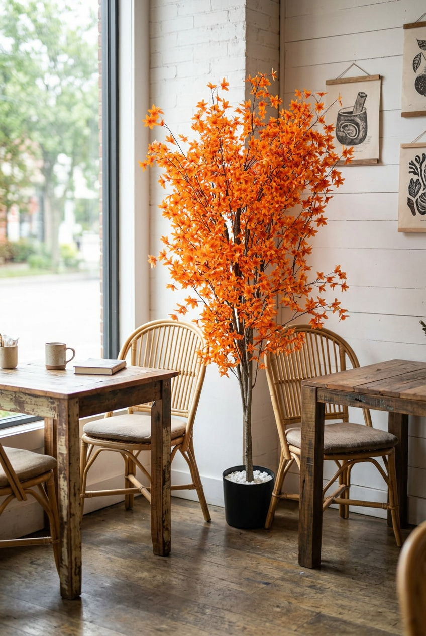 Artificial Orange Maple Leaf Tree in Black Pot | Happy Gift HEIGHT 6 FT