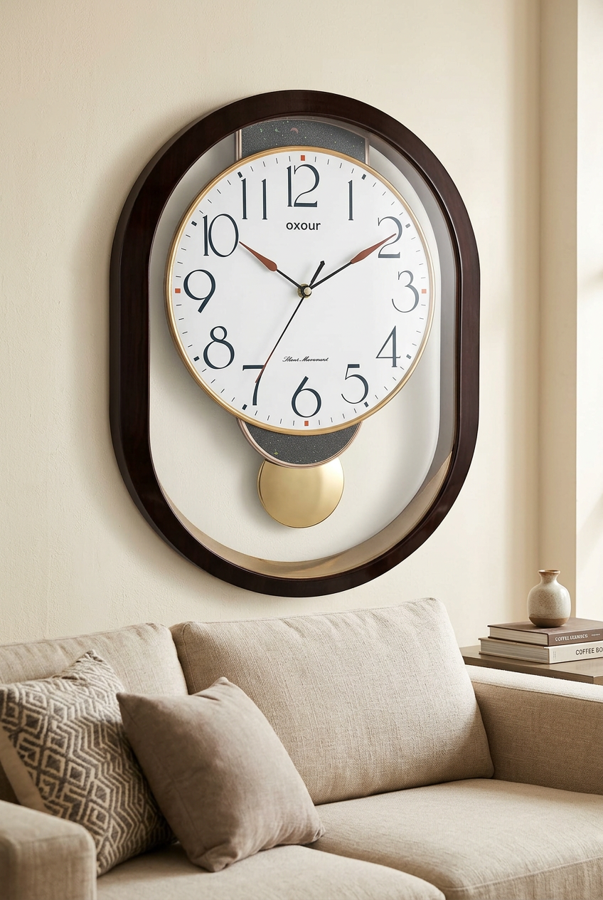 Oval Pendulum Wall Clock with Gold-Tone Accents – Happy Gift