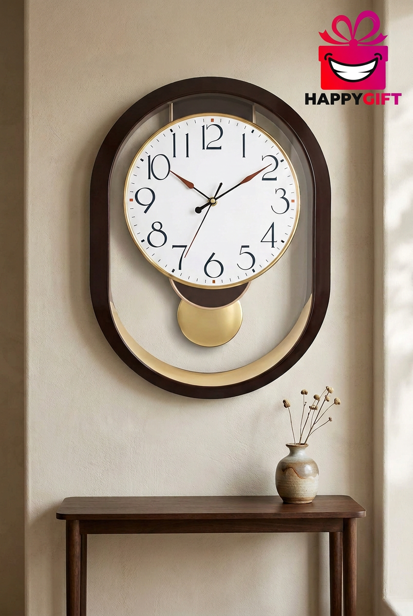 Oval Pendulum Wall Clock with Gold-Tone Accents – Happy Gift