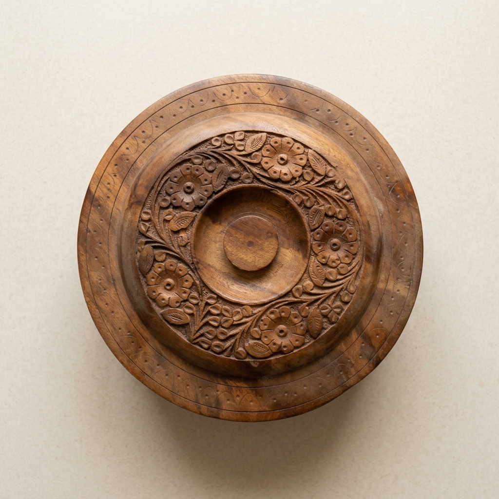 Round Floral Carved Wooden Box with Lid | Happy Gift