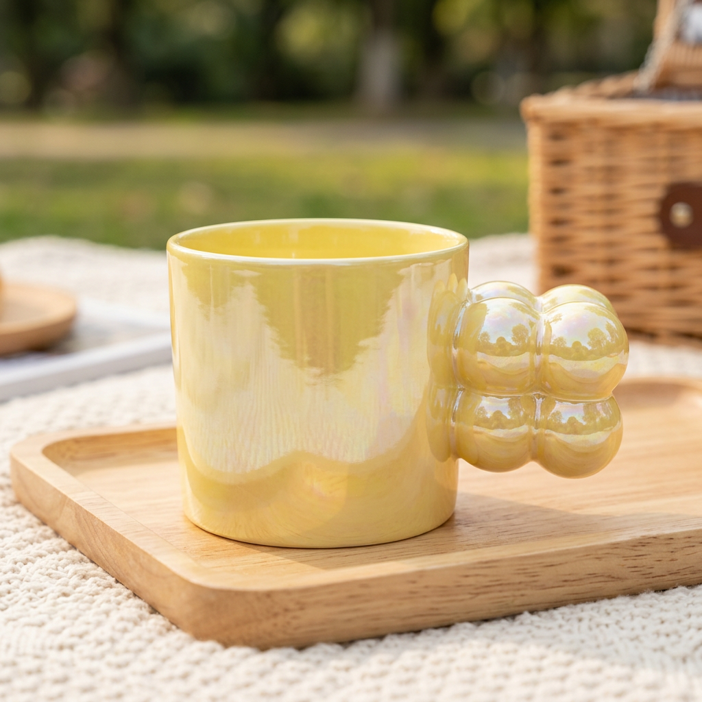 Pearl Yellow Bubble Handle Tea & Coffee Mug | Happy Gift