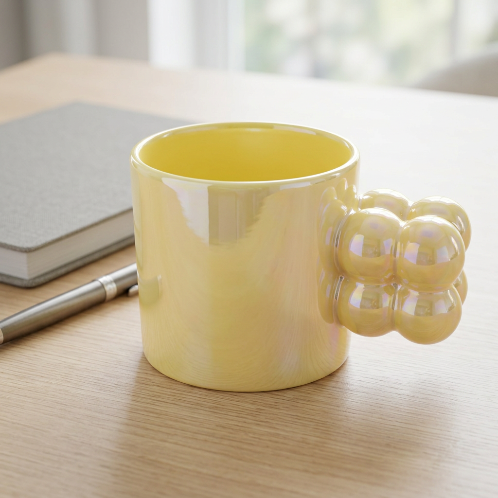 Pearl Yellow Bubble Handle Tea & Coffee Mug | Happy Gift