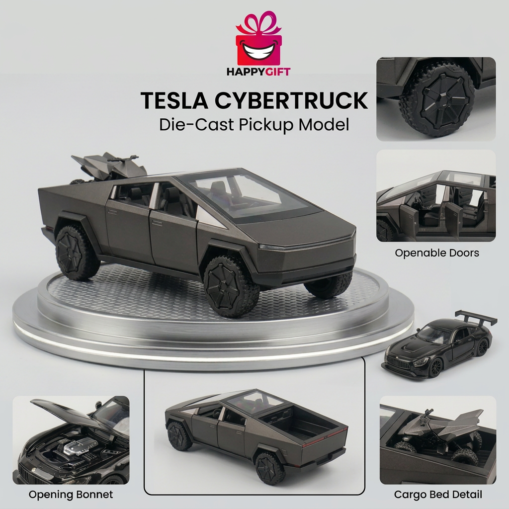 Tesla Cybertruck Gunmetal Die-Cast Pickup Model | Happy Gift