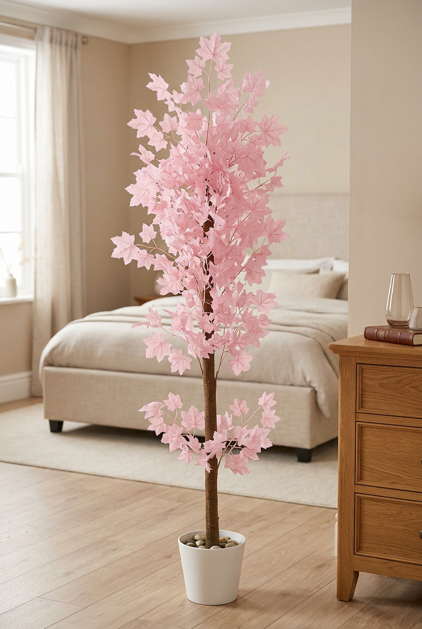 Pink Artificial Maple Leaf Tree for Home Décor – Happy Gift Height 4.5 FT