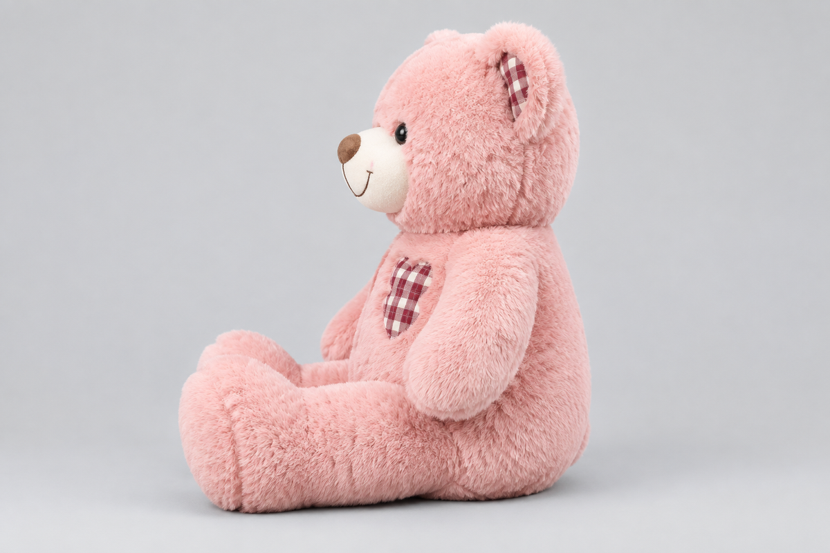 60CM Pink Teddy Bear with Checked Ears & Heart Detail | Happy Gift