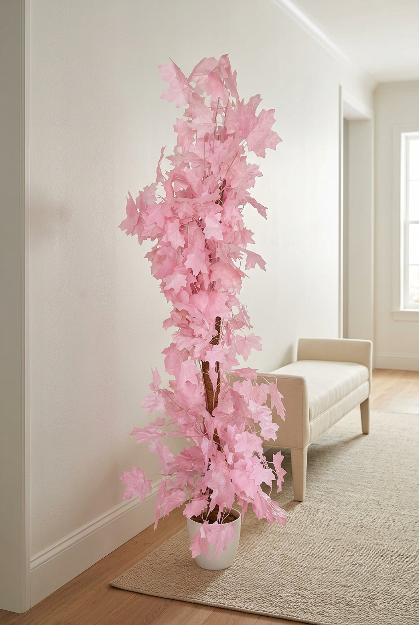 Pink Artificial Maple Leaf Tree for Home Décor – Happy Gift Height 4.5 FT
