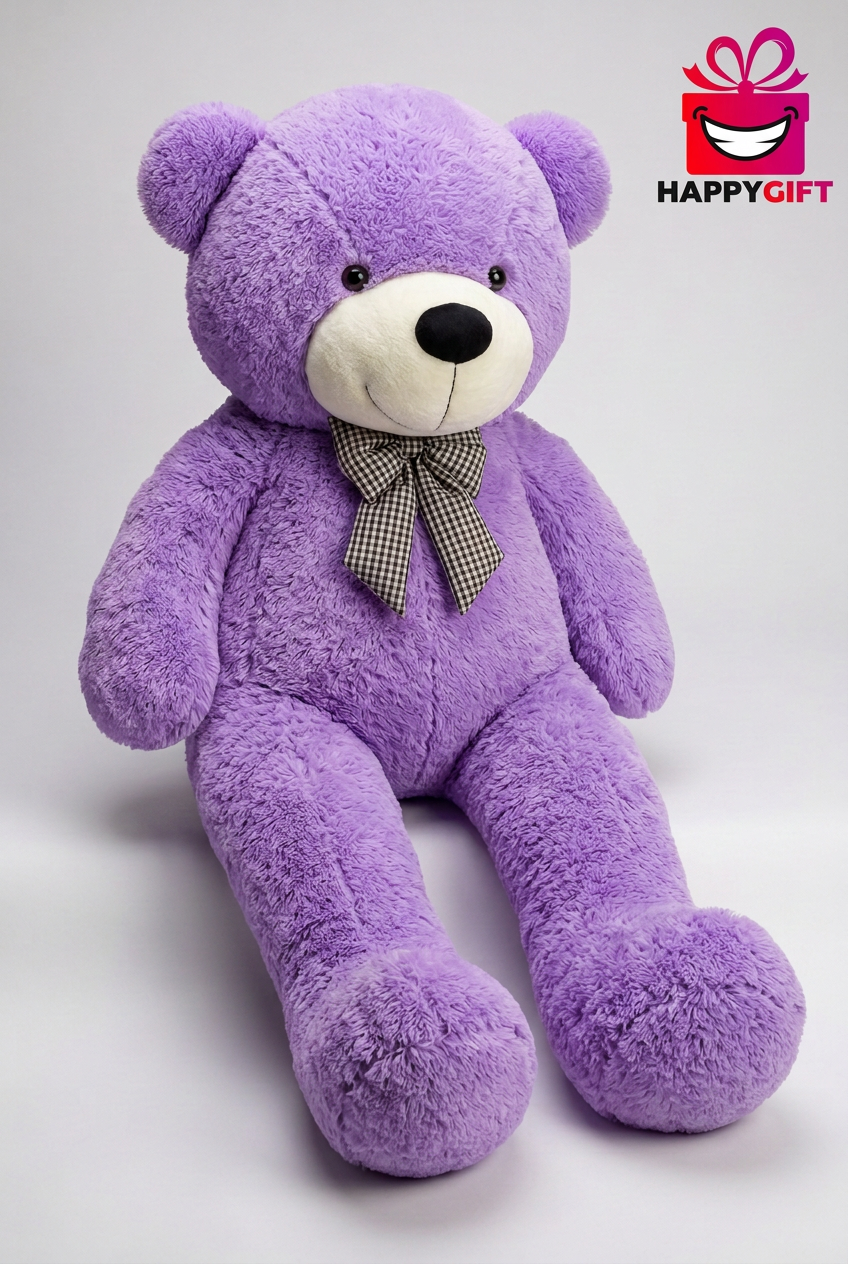 137 CM Purple Teddy Bear with Bow Tie – Plush Soft Toy | Happy Gift