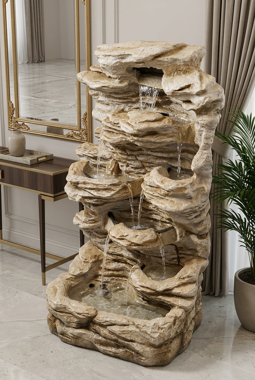 Tiered Rock-Style Waterfall Fountain for Home Décor | Happy Gift