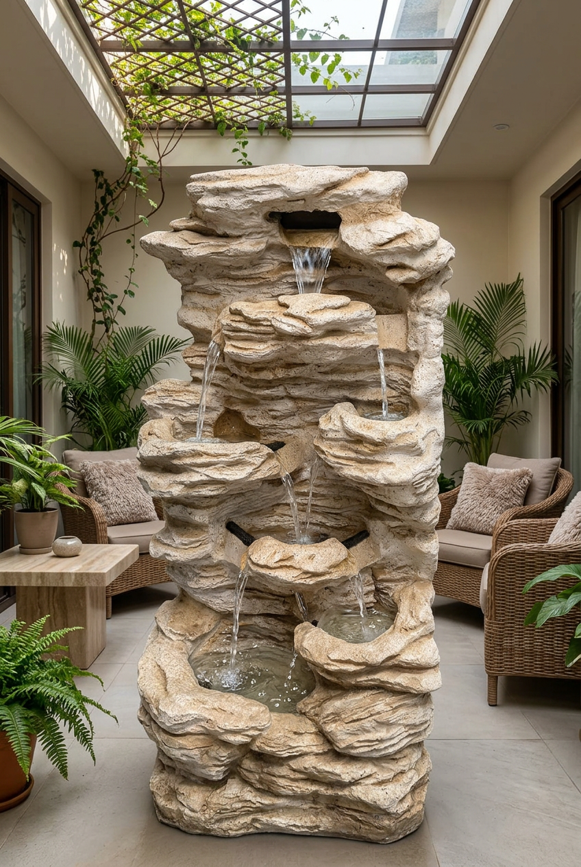 Tiered Rock-Style Waterfall Fountain for Home Décor | Happy Gift