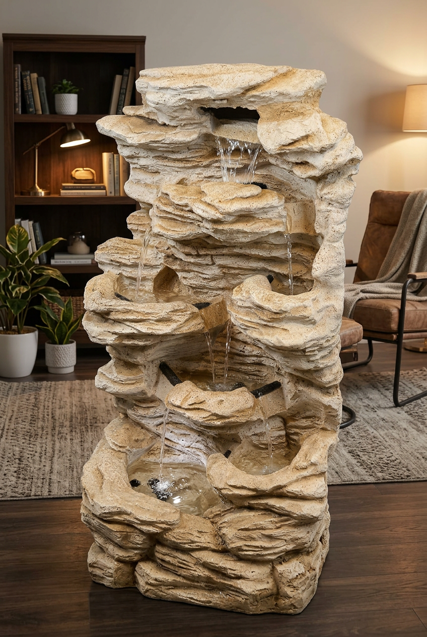Tiered Rock-Style Waterfall Fountain for Home Décor | Happy Gift