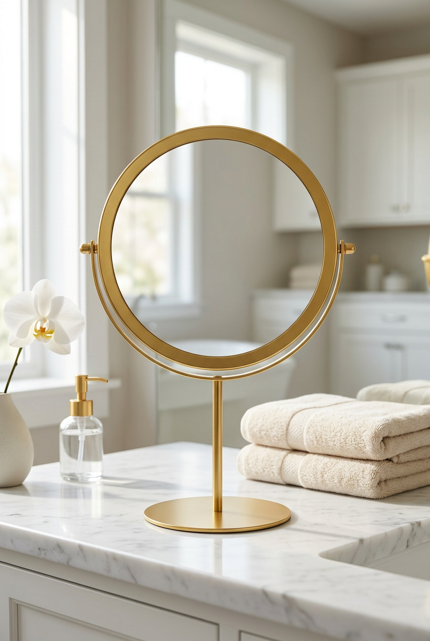 Round Gold Tabletop Vanity Mirror with Stand | Happy Gift