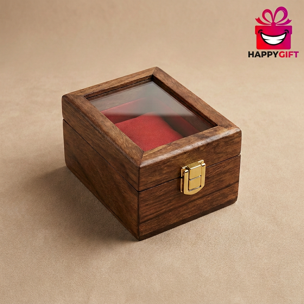 Single Wooden Watch Box with Glass Lid | Happy Gift