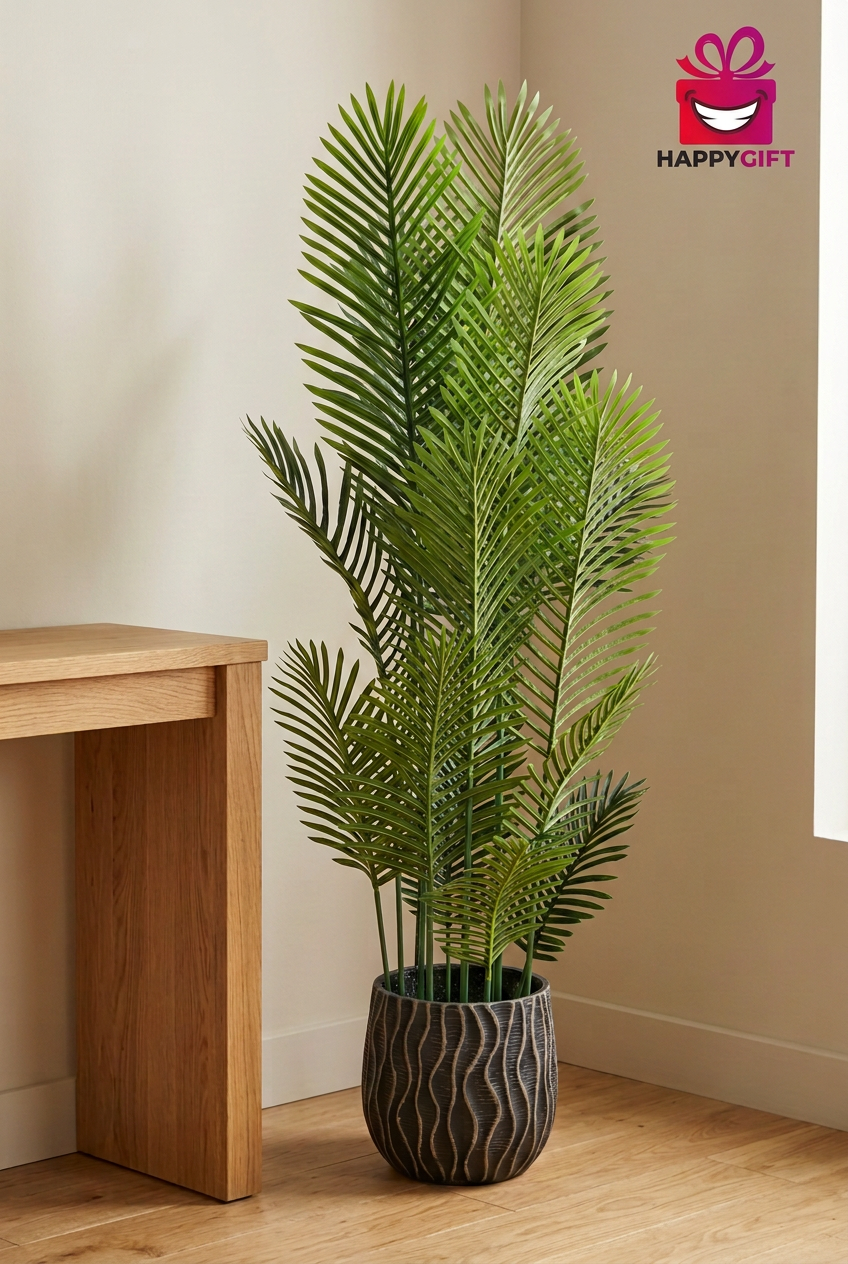 Tall Decorative Palm in Textured Black Planter | Happy Gift