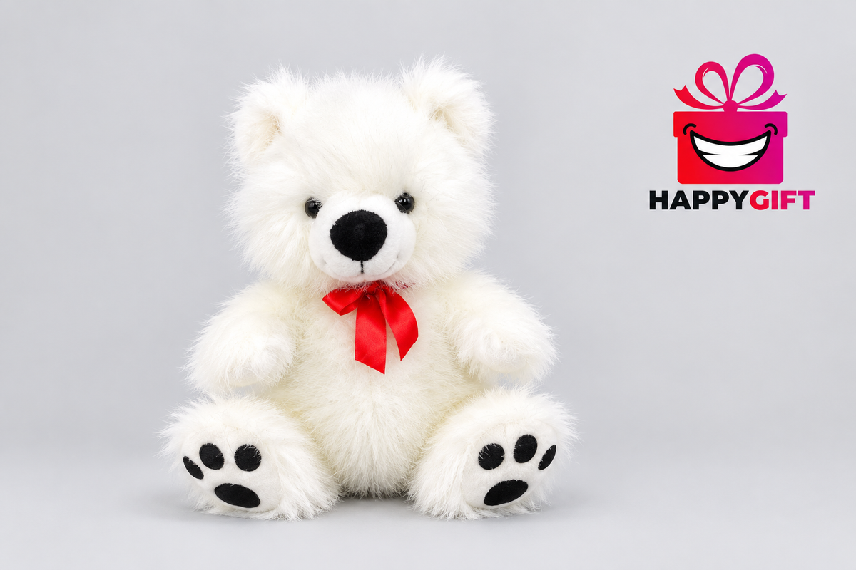 45CM White Teddy Bear with Red Bow | Soft Gift for Loved Ones
